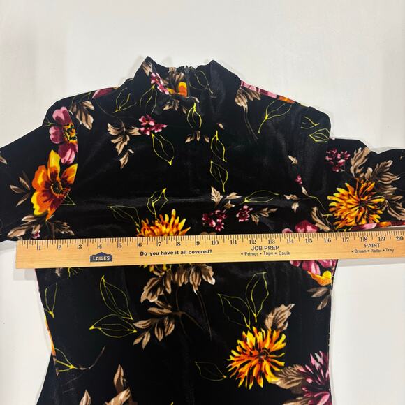 VENUS Velvet Floral Mock-Neck Bodycon Midi Dress Medium whimsygoth dark romance - Picture 5 of 10